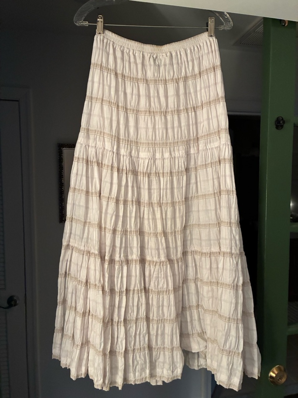 Eskandar White Maxi Skirt with Beige Stripes